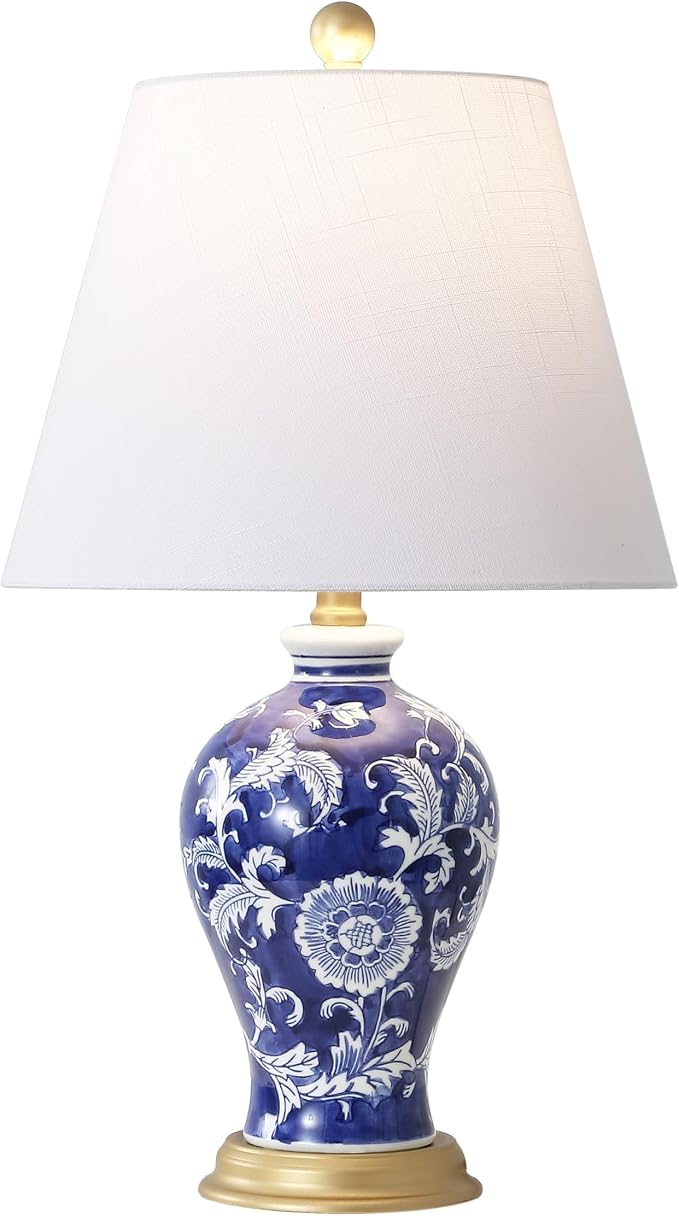 JONATHAN Y 24" Navy/White French Country Ceramic Floral Urn Table Lamp by JONATHANY