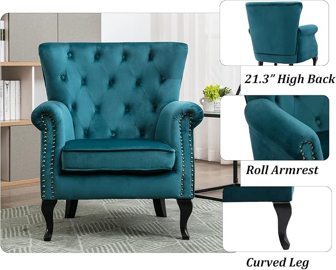 Mid Century Accent Chair Modern Button Tufted Armchair Wingback Club Chair - Image 7
