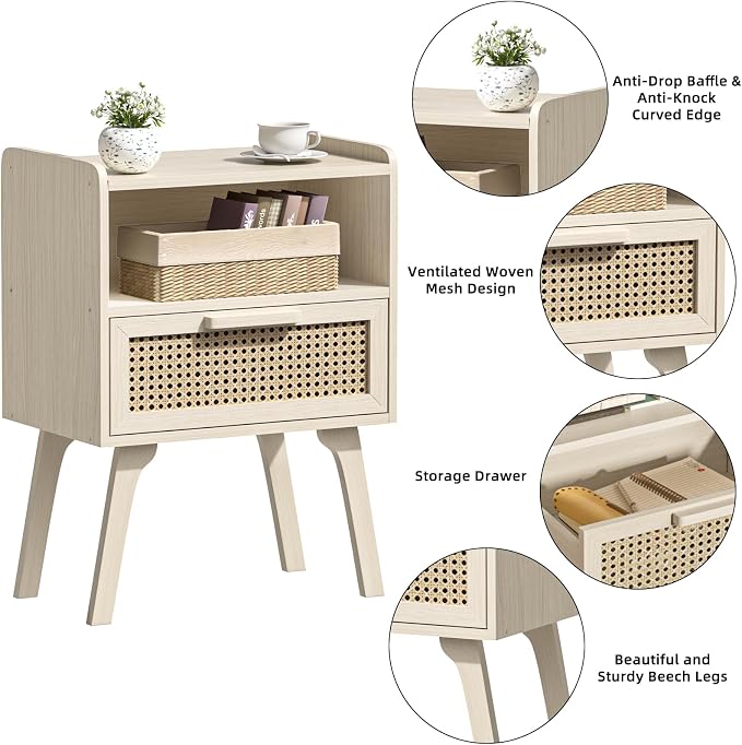 Lerliuo Rattan Nightstand, Side Table - Image 8