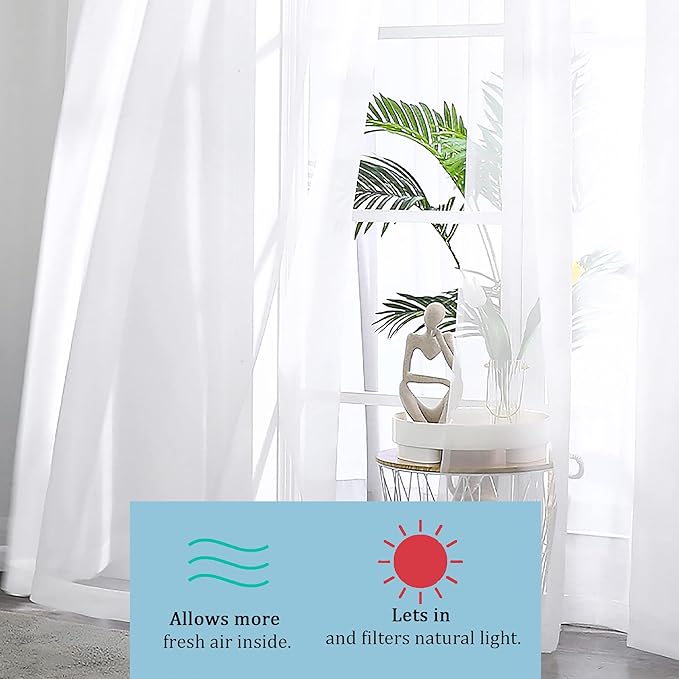 OWENIE White Sheer Curtains 108" inches Length 2 Panels Set, Sheer Curtains Rod - Image 4