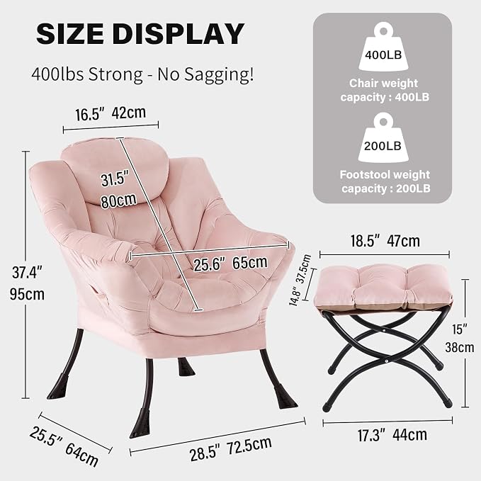 Tiita Lazy Chair with Ottoman, Comfy Leisure Sofa Armchair with Ottoman - Image 2