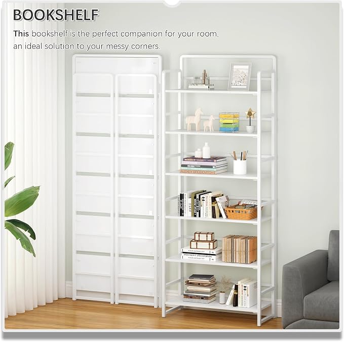 4NM No Assembly 6 Tiers Folding Bookshelf Storage Shelves Vintage Bookcase - Image 3