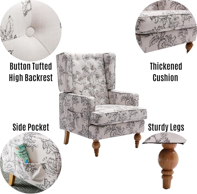 LukeAlon Button Tufted Linen Accent Chair, Upholstered Club Chair - Image 4