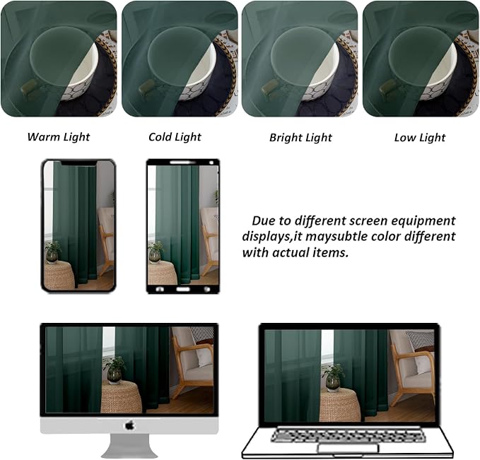 Chyhomenyc Hunter Green Sheer Curtains 84 inches Long 2 Panels, Light Filtering - Image 9