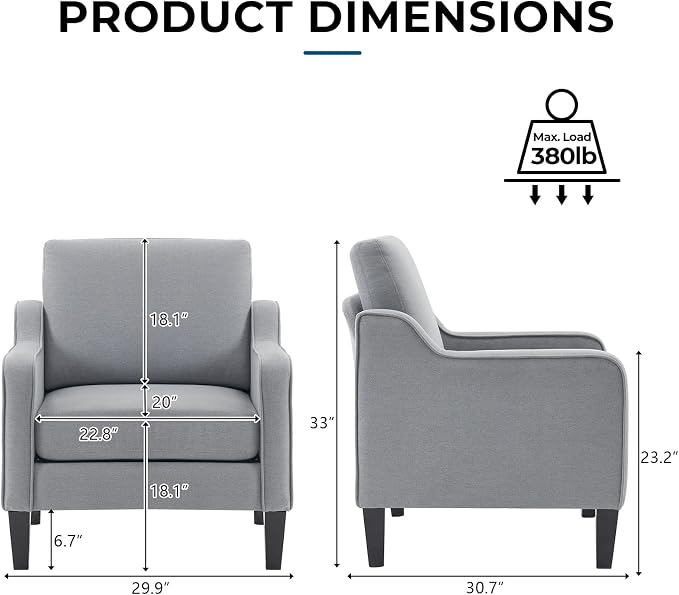 VINGLI Modern Accent Chairs Set of 2, Upholstered Sofa Chair Reading Chair - Image 2