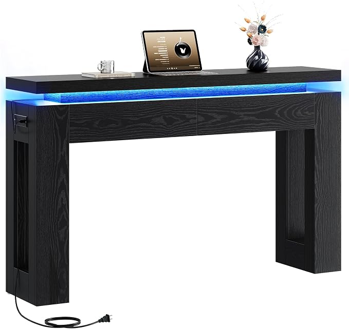 LIKIMIO Console Table with Drawers, Modern Entryway Table with LED Lights and by LIKIMIO