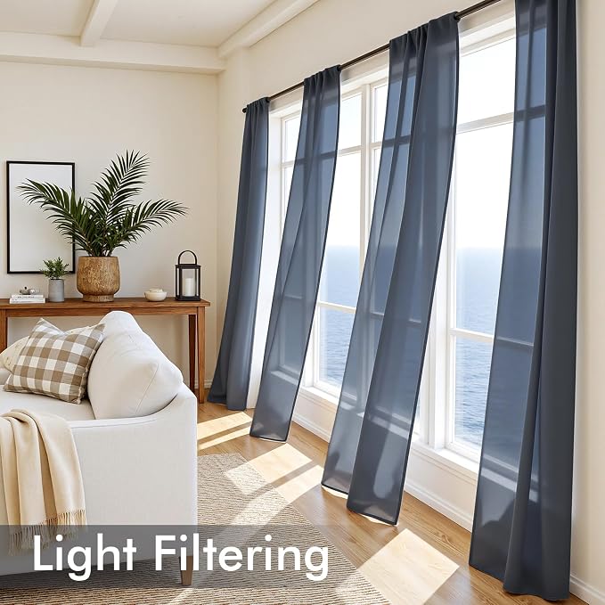 MIULEE Navy Blue Sheer Curtains 108 Inches Long, 4 Panels Set, Light Filtering - Image 4