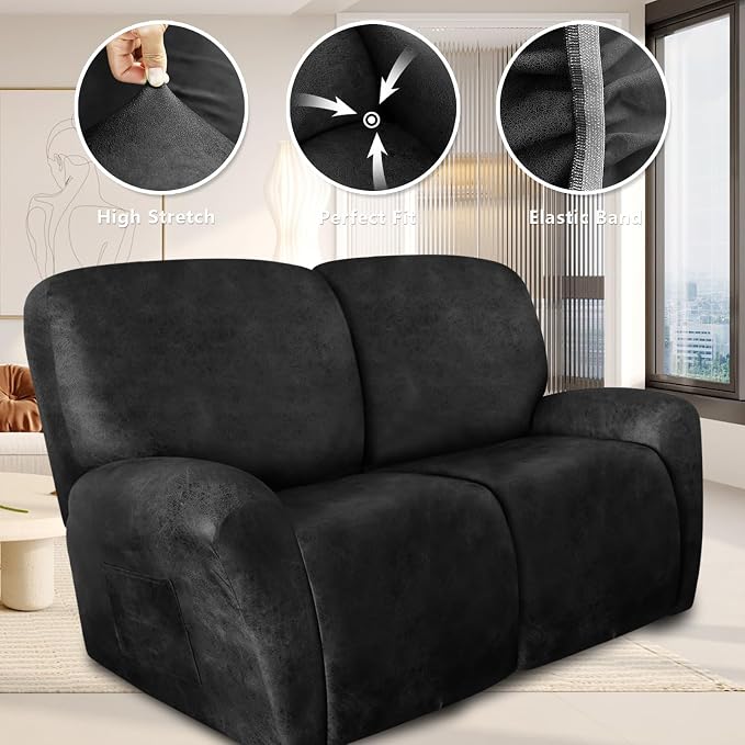 ANARACHON Loveseat Recliner Cover Leather Look Recliner Loveseat Covers - Image 5