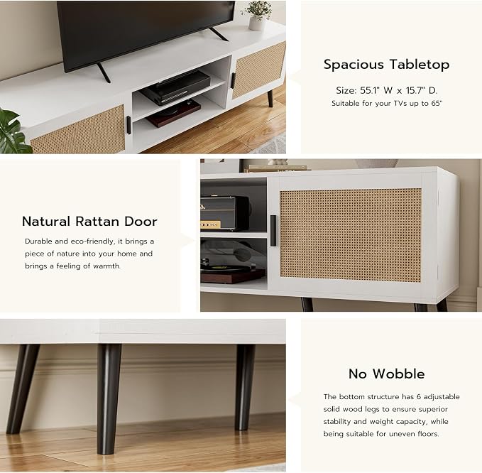ZttRiee TV Stand for TVs up to 65'', Mid Century Modern Entertainment Center - Image 4