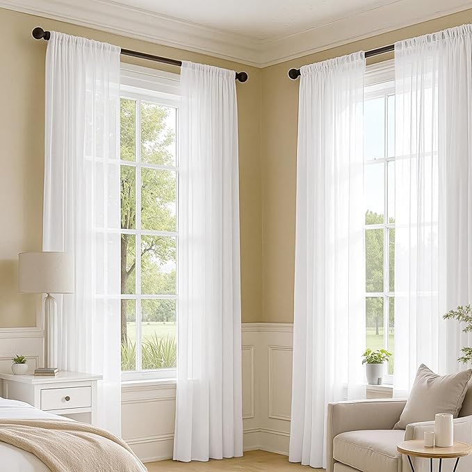 MIULEE White Sheer Curtains 72 Inches Long, 4 Panels Set, Light Filtering Rod - Image 2