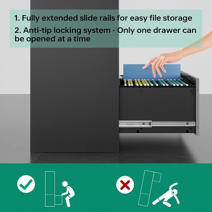 Letaya File Cabinet with Lock-Lateral 2 Drawer Metal Filing - Image 4