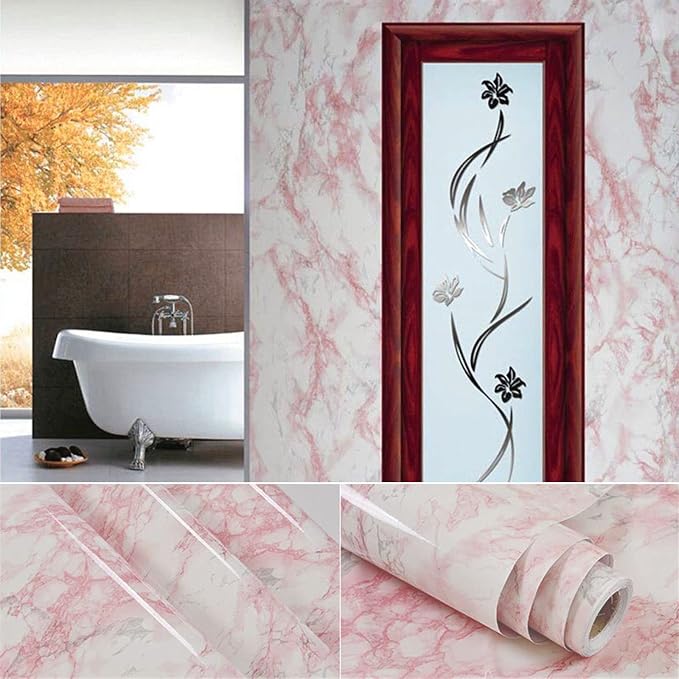 practicalWs 15.7 in × 118 in White Pink Marble Stick Paper Peel and Stick - Image 7