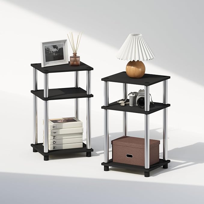 Furinno Just 3-Tier Turn-N-Tube Open Storage Nightstand, Stainless Steel Tubes by Furinno-FitsYourSpaceFitsYourBudget