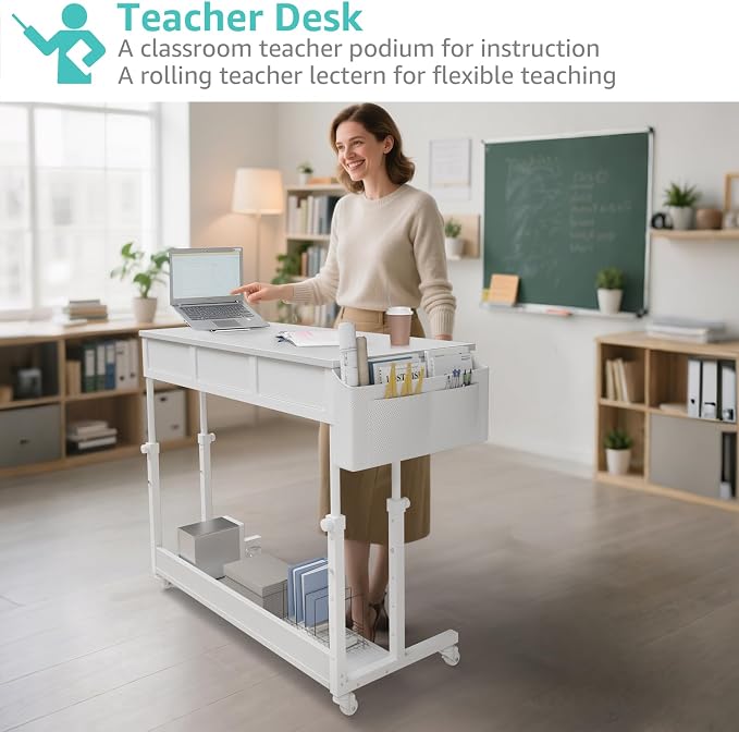 White Portable Rolling Computer Desk - Image 4