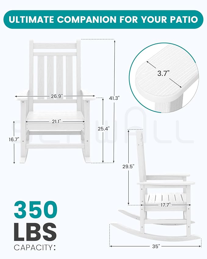 SERWALL Oversized Outdoor Rocking Chair Set of 4, HDPE Rocker - Image 2
