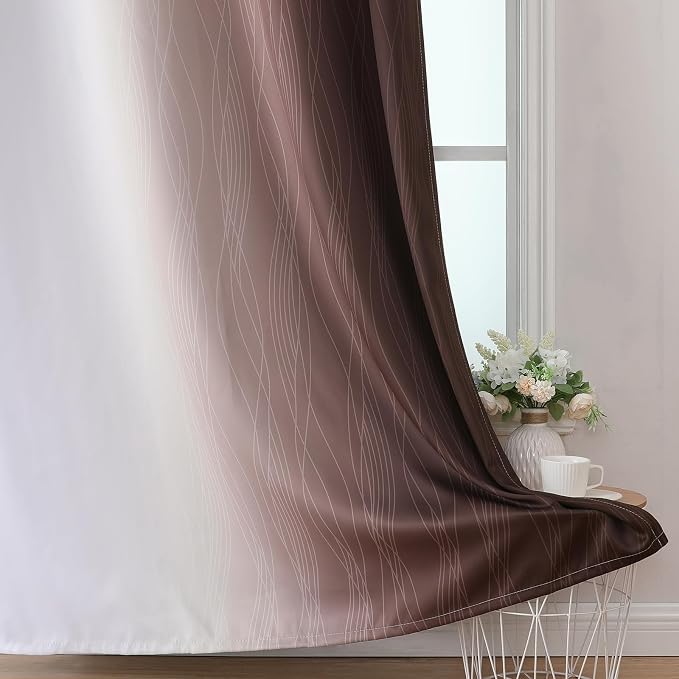 Estelar Textiler Brown and Greyish White Gradient Blackout Curtains - Image 6