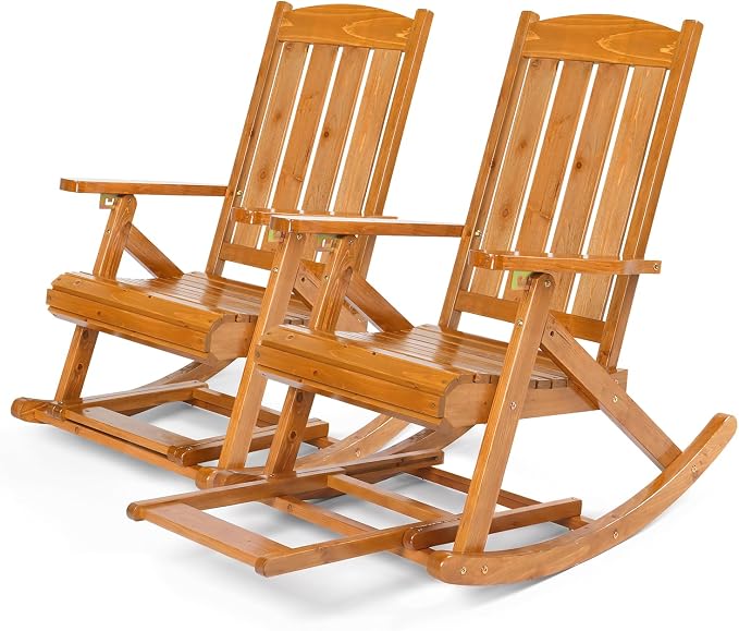 VINGLI Wooden Porch Rocking Chair, Heavy Duty Outdoor Rocking Chair by VINGLI