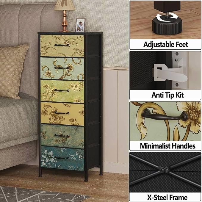 Furnulem Tall 6 Drawers Dresser, Vintage Storage Organizer Unit - Image 8