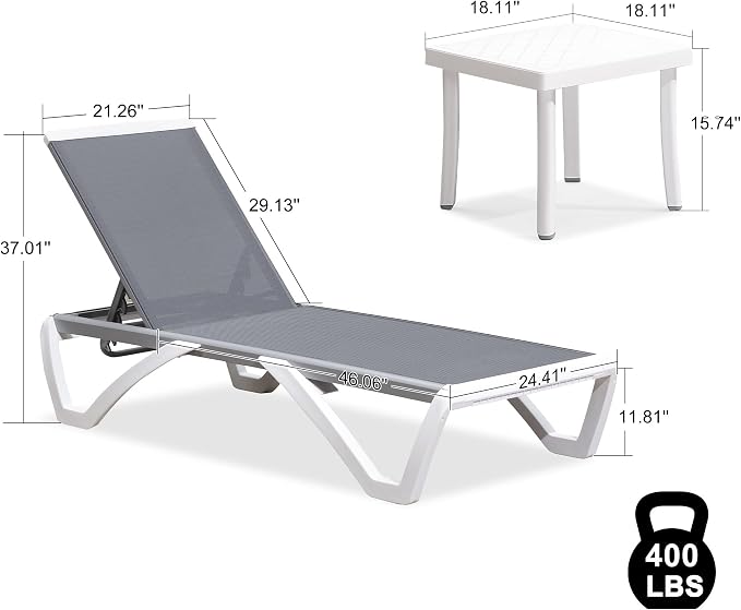 PURPLE LEAF Patio Chaise Lounge Chair Set of 3 Outside Aluminum Plastic - Image 2