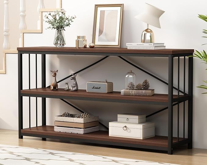 LVB Wood Console Entryway Table, Metal Wooden 3 Tier Sofa Table by LVB
