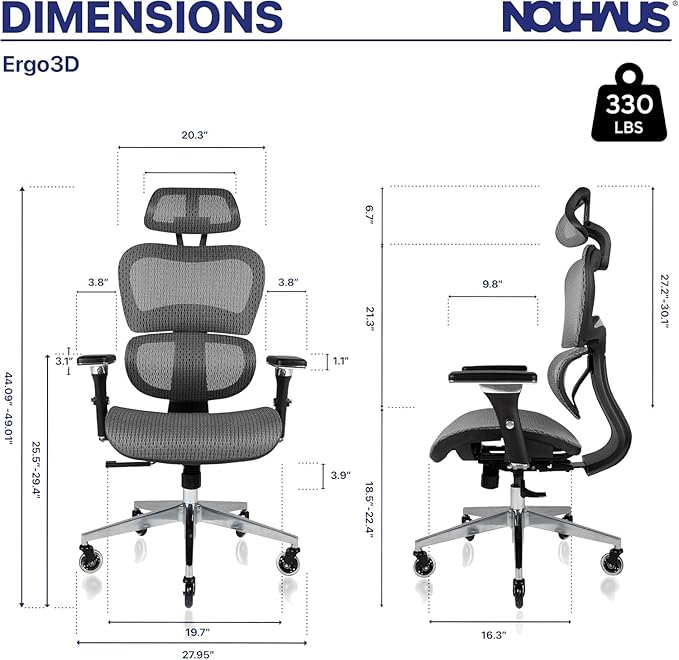 Nouhaus Ergo3D Ergonomic Office Chair Lumbar Support Mesh Office Chair - Image 2