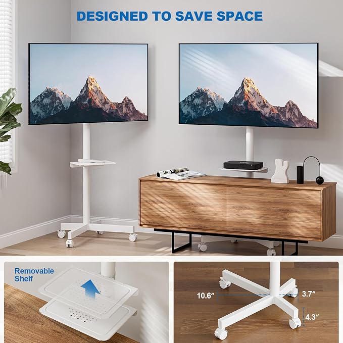 Mobile TV Stand for 23-65 Inch LCD LED Flat/Curved Panel Screen TVs, Height - Image 3