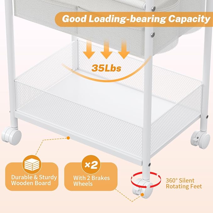 3-Tier Diaper Caddy Organizer & Rolling Cart, Metal Utility Cart - Image 2