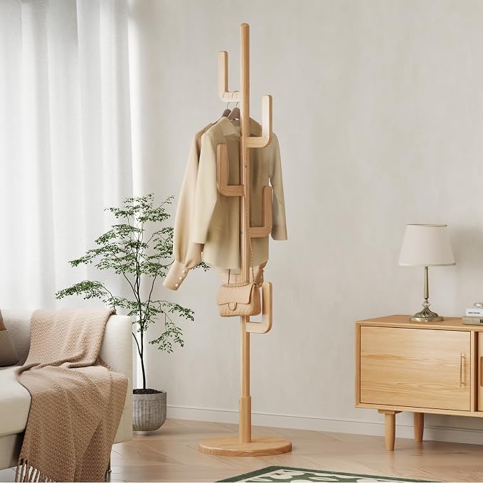 Muwuele Solid Wood Cactus Coat Rack, Freestanding Coat Rack - Image 8