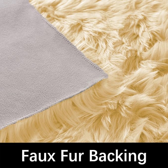 Latepis Yellow Rug for Bedroom Runner 2x5 Washable Faux Sheepskin Fur Rug - Image 3