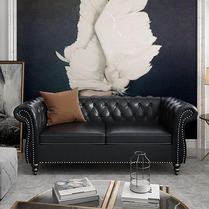 Chesterfield Loveseat Sofa, Modern Leather Small Sofa Couch 2 Seater by RUSTYER