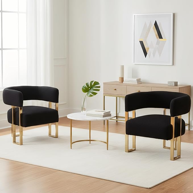 Modern Boucle Barrel Living Room Chairs Set of 2, Sherpa Upholstered Accent by DMFurniture