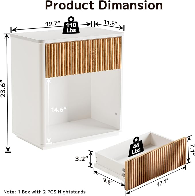 Modern Fluted Nightstand Set of 2 - Image 2