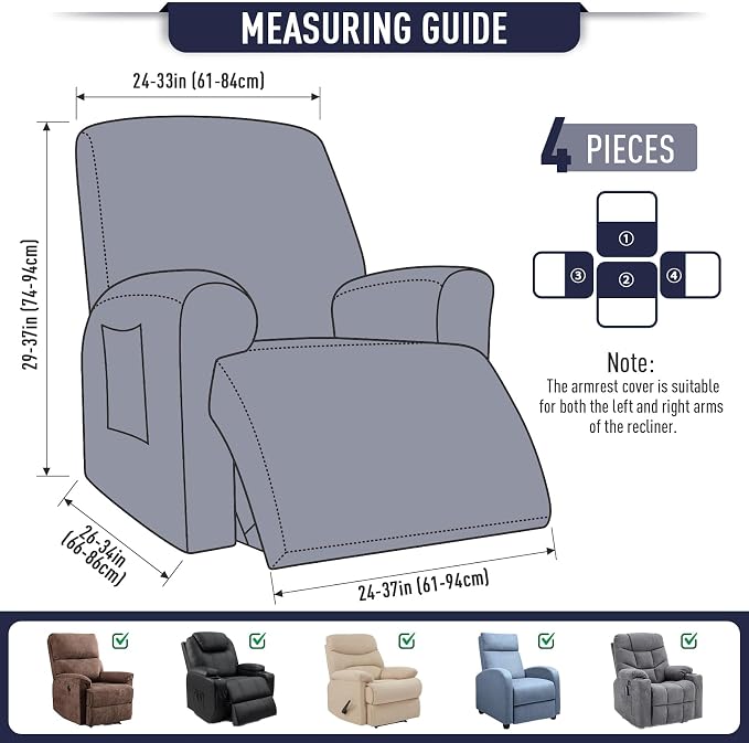 TAOCOCO Recliner Cover 4-Pieces, Recliner Stretch Sofa Slipcover, Recliner - Image 5