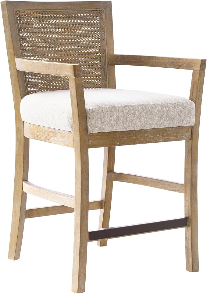 Madison Park Bar Stool with Rattan Back, Wood Counter Height Barstools - Image 6
