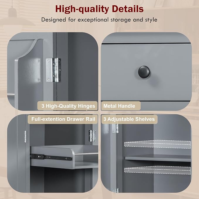 74.8''H High Freestanding Kitchen Pantry, Wooden Kitchen Organizers Cupboard - Image 7