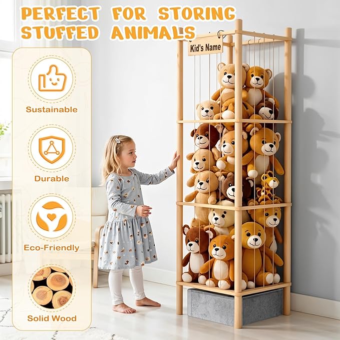 Stuffed Animal Storage with Toys Tray, 57In Large Wooden Stuffy Plushies - Image 2