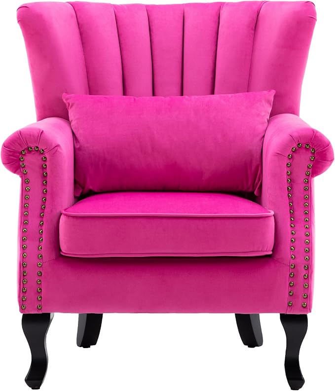 Mid Century Accent Chair Modern Tufted Wingback Armchair Club Chair Velvet by DMFurniture