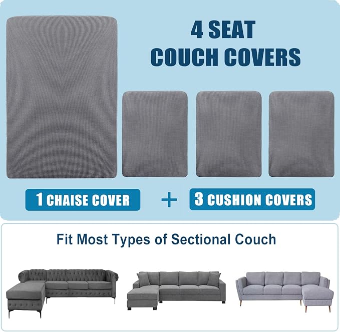 Water Repellent L Shaped Couch Covers Sofa Seat Cushion Slipcovers, Stretch - Image 7