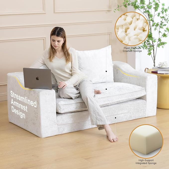 61" Convertible Sofa Bed Loveseat, Memory Foam Boneless Floor Couch - Image 5