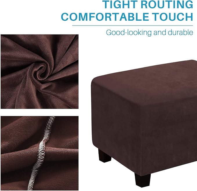 Ottoman Cover, Stretch Rectangle Velvet Ottoman Slipcovers of Foot Stool - Image 6