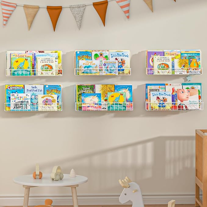 X-cosrack 4-Pack Wall Mounted Metal Kids Bookshelf, Floating Book Shelves - Image 2
