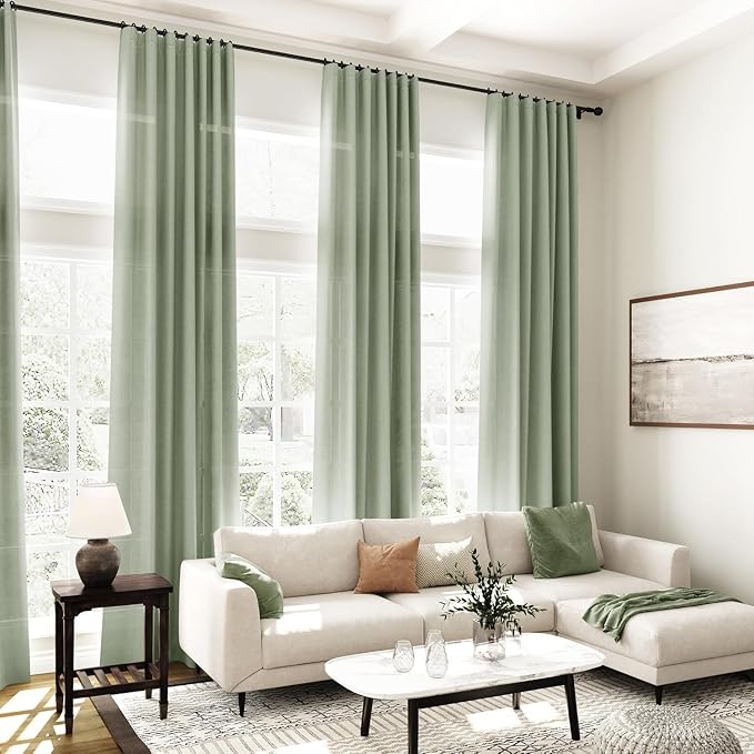 Desert Sage Linen Curtains for Living Room 105 Inches Long Light Filtering Semi - Image 6