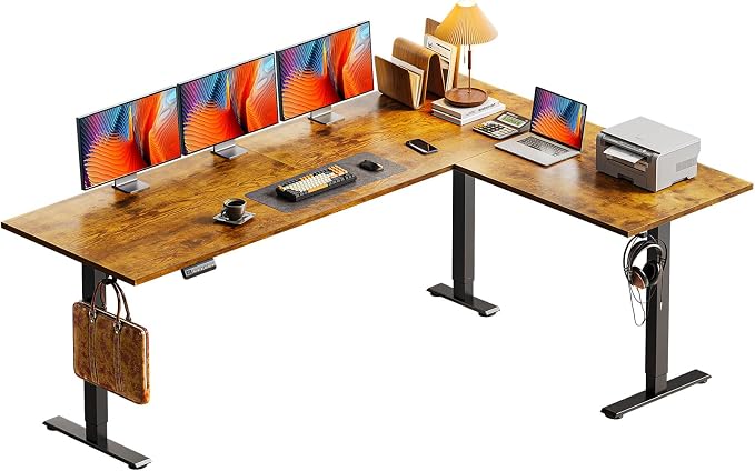 Casaottima 71 Inch Reversible Electric L Shaped Standing Desk, Height by Casaottima