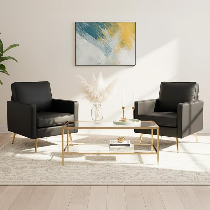 VINGLI Modern PU Leather Accent Chairs Set of 2, Single Sofa Chair by VINGLI