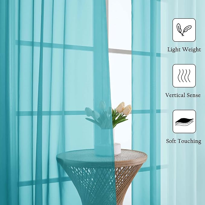 Lecloud Turquoise Sheer Curtains 63 Inch Length 2 Panels, Voile Light Filtering - Image 5