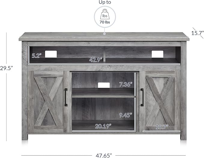 BELLEZE Modern 48 Inch Barn Door Wood TV Stand & Media Entertainment Center - Image 5