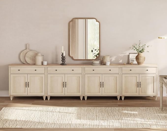WAMPAT Buffet Cabinet with 8 Doors and 4 Drawers, Large Coffee Bar Table Wood by WAMPAT