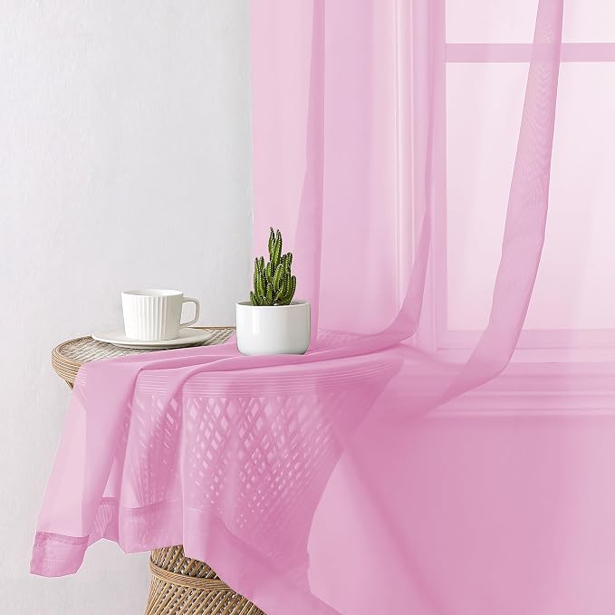 Aiyufeng Pink Sheer Curtains 54 inch Length Living Room Short Voile Drapes - Image 4