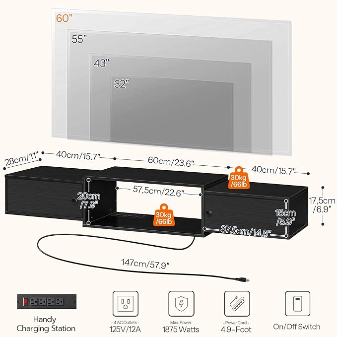 HOOBRO 55" Floating TV Stand - Image 2