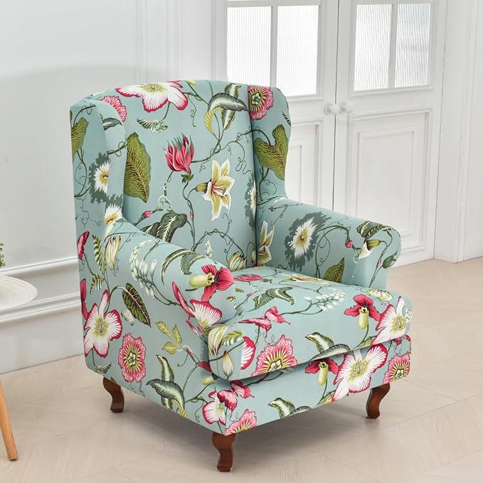 HAOYONG Wing Chair Slipcovers Stretch Wingback Chair Covers Printed 2 Pieces - Image 2
